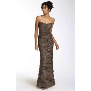 Teri Jon Rickie Freeman Taffeta Silk Ruched Gown Maxi Satin Women's Size 4 NEW